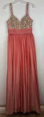 Hoco Prom Dress Bling Womans 7 8 Fairy Salmon Color Bling Flowy Read - Image 1 of 4