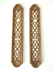 Lot of 2 Brass Openwork Cleaning Plates - Art Deco Lock Key Entry - Picture 1 of 10