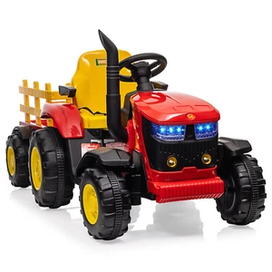 Kids Ride Tractor with Trailer, 12V Electric Vehicle Toy with Remote Control LED - Picture 1 of 7