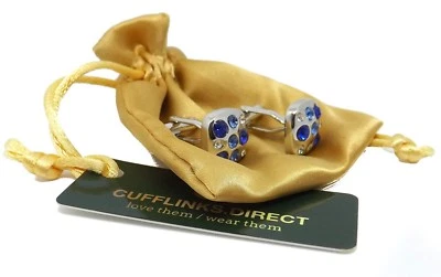 Gemelos cuadrados de boda cuadrados de cristal plateado y azul de calidad para hombre de CUFFLINKS DIRECT Foto 1 de 4