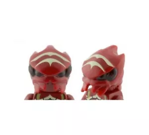 LEGO - Minifig Head Alien Buggoid w/ Green Stripes & Black Eyes - Dark Red - Picture 1 of 1