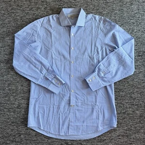 Gieves & Hawkes Shirt Mens 16" Medium Blue Check Long Sleeve 2 Button Round Cuff - Picture 1 of 8