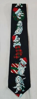 Corbata regalo Navidad Surrey vintage dálmatas perros Papá Noel sombreros corona  Foto 1 de 4