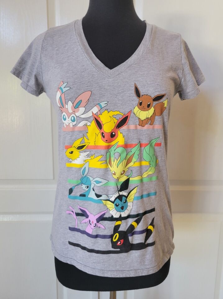 Mighty Fine Pokémon Eevee Evolutions Women's Gray V-Neck Graphic T