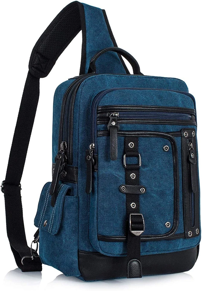 Messenger Bag for Men Canvas Sling Crossbody Backpack Laptop Dark Blue-b  - Image 1 of 4