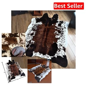 Elegant Faux Cowhide Rug 4.6ft x 6.6ft - Tricolor Natural Print, Non-Slip - Picture 1 of 9