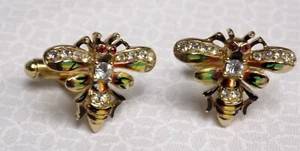 Coro Queen Bees Gold Pave Enamel Cufflinks Vintage - Picture 1 of 9