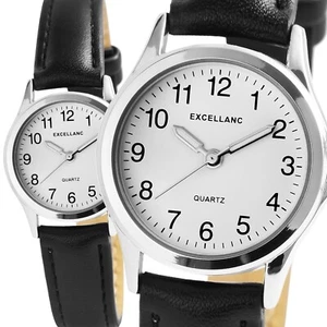 Dezente Excellanc Damenuhr Weiß Schwarz Analog Kunst Leder Eisenbahn Quarz
