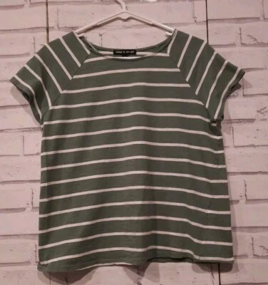 Top tejido cable & gauge para mujer talla M verde blanco a rayas manga corta elástico Foto 1 de 4