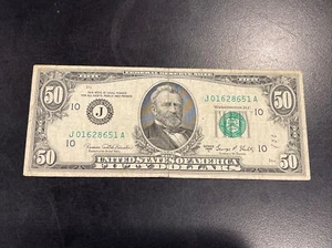 1969C series $50 FRN, Kansas City, Circulated, Ink Smeared On Back - Picture 1 of 3