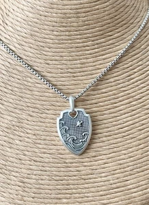 David Yurman Schild Wellen Verstärker Herren Sterlingsilber Anhänger mit Box Kette 24" - Bild 1 von 4