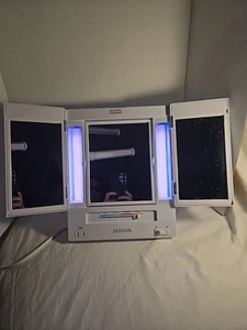 Jerdon Tri-Fold Two-Sided Lighted Makeup Mirror with 5X Magnification - Picture 1 of 9