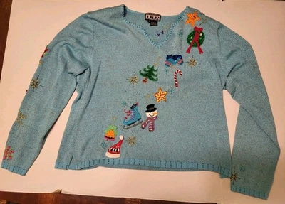 Berek 2 de Takako Sakon Mujer XL Azul Con Lentejuelas Decoraciones de Navidad Foto 1 de 4