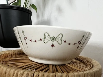 Antique Minton Hollins Bowl 1880–1910 Victorian Floral Garland Bows 17.5cm - Image 1 of 4