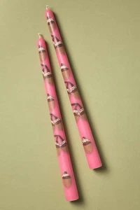 Anthropologie Forage Fall Icon Taper Candles Set of 2 Autumn Acorn Pink NWT - Picture 1 of 5