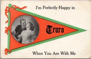 Postal de saludos vintage de 1913 TRURO, Iowa banderín "Estoy perfectamente feliz--" - Imagen 1 de 2