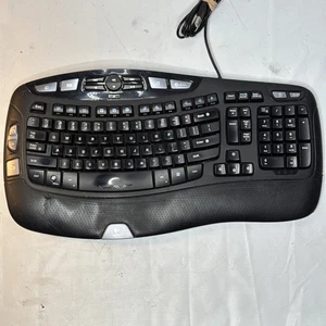 Logitech Wave Y-UV90 Corded Wired Ergonomic Multimedia USB Keyboard Black Tested - Picture 1 of 3