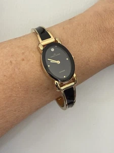 Anne Klein Diamant Akzent Armreif Uhr goldfarben schwarz Emaille neue Batterie - Bild 1 von 9