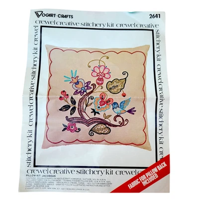 Kit de almohada de costura Jacobean Crewel 2641 Vogart 1977 paquete abierto Foto 1 de 4
