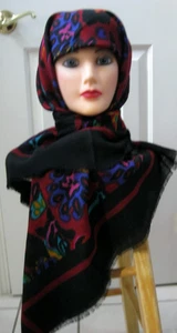 #24. JH Collectible Pure Wool Multicolored Floral Scarf 42" x 42", Made in Japan - Picture 1 of 14