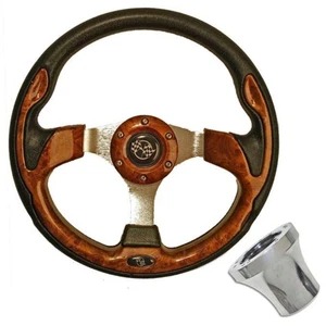 Woodgrain Rally Golf Cart Steering Wheel with Club Car DS Chrome Hub Adapter - Picture 1 of 1