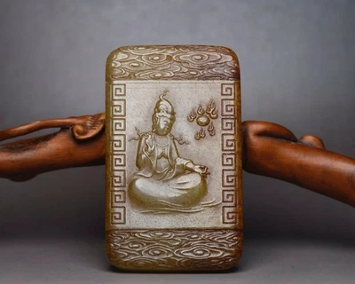 Colgante amuleto bodhisattva Guanyin Kwan-yin de nefrita de jade hetiano de 2,9"" de China Foto 1 de 4