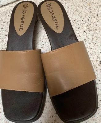 Sandalias informales de tacón de 2 pulgadas de cuero marrón GEORGE para mujer talla 5-1/2 Foto 1 de 4
