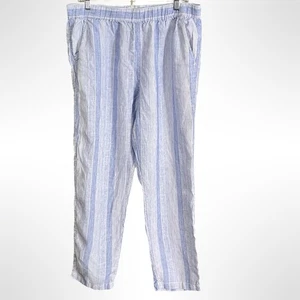 C&C California Linen Pants Womens Large Elastic Waist Pull On Blue White - Picture 1 of 8