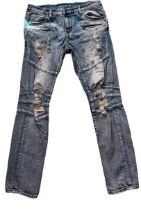 Crysp Denim Hombres JEANS AZULES DENIM Envejecidos con Agujeros y Etiqueta de Pintura Talla 34 - Imagen 1 de 14