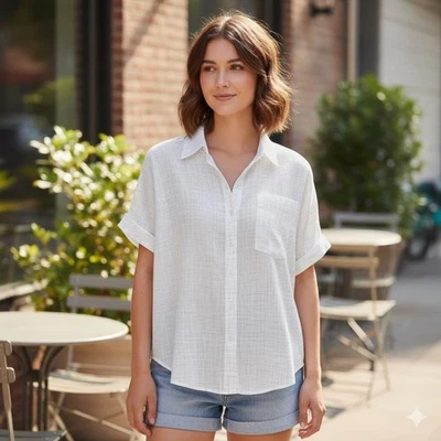 Camisa de lino Banana Republic talla: M blanca manga corta 100 % lino Foto 1 de 4