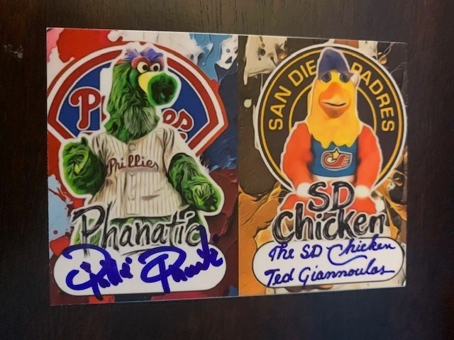 THE SAN DIEGO CHICKEN & THE PHILLIE PHANATIC DUAL SIGNED CUSTOM MASCOTS CARD W@W - Image 1 of 1