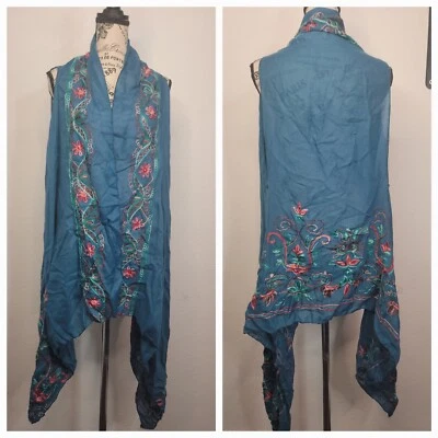 Cárdigan Pretty Angel Kimono Talla Única Mezcla de Lino Floral Bordado Asimétrico Foto 1 de 4