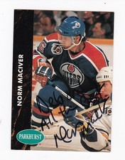 NORM MACIVER AUTOGRAPHED CARD 1992-93 PARKHURST EDMONTON OILERS