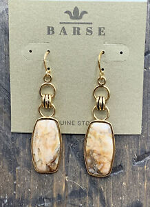 Barse Knotty Dangle Earrings- Feldspar Jasper- Bronze- NWT