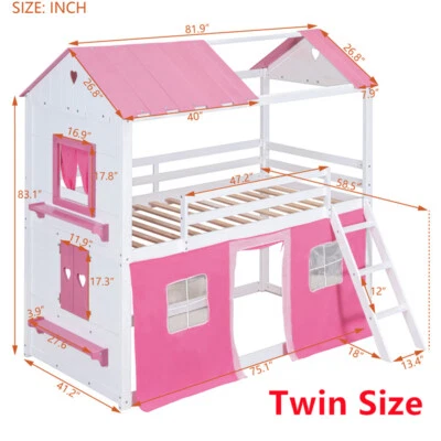 Litera de madera con ventana de tienda completa/doble loft litera plataforma marco de cama Foto 1 de 4