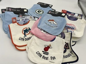 NFL Mixed Lot 33 Fan Baby Infant BIB Broncos Packers Cardinals Dolphins Heat R30 - Picture 1 of 14