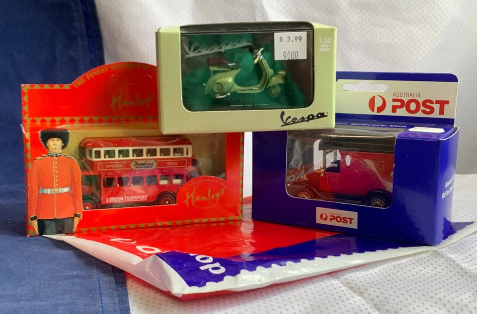 Diecast Vehicle Car Lot in Boxes Vespa 125 Australia Post Van Hamelys London Bus - Image 1 of 4