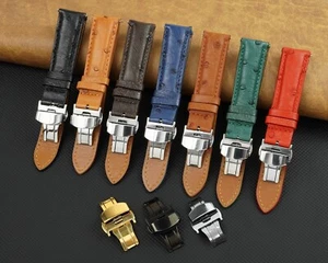 Real Ostrich Leather Watch Band Men Ostrich Watch Strap Deployment Clasp Buckle - Picture 1 of 50