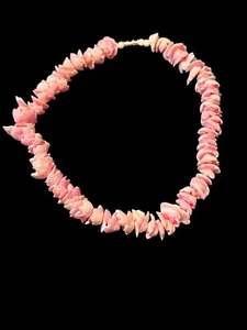 Vintage Pink COQUILLAGES Puka Shell Necklace, Hawaii 16” Choker - Picture 1 of 4
