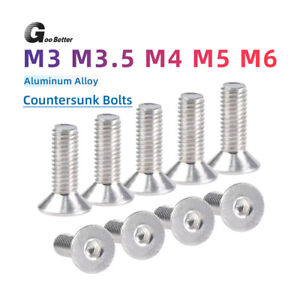 M3 M3.5 M4 M5 M6 Aluminum Alloy Countersunk Bolts Allen Key Socket Screws Silver