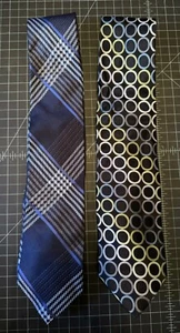 Vintage Pair Of Michael Kors Neckties Geometric Patterns Shades Of Blue - Picture 1 of 11