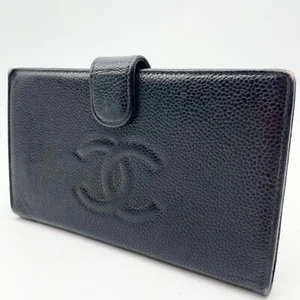 Chanel Bi-Fold Wallet Coco Mark Clasp Caviar Skin Leather Black Authentic - Bild 1 von 24