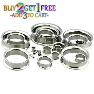 Pair 8g-50mm STAINLESS STEEL DOUBLE FLARE TUNNELS Gauges Solid Body Plugs 1087 - Picture 1 of 3