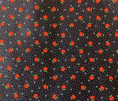 Vtg Cranston Print Works Fabric 2 Pc Lot Red Apples Dark Blue Background Cotton - Image 1 of 4