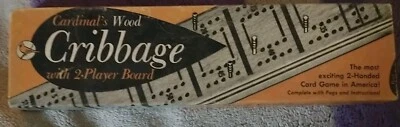 Cardinal's Wood Cribbage board 2-Player Original Box with Pegs and Directions - Image 1 of 4