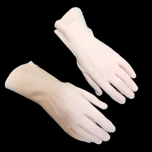Vintage 50s Grandoe Pale Pink Cotton Forearm Length Gauntlet Gloves Pintucked - Bild 1 von 12