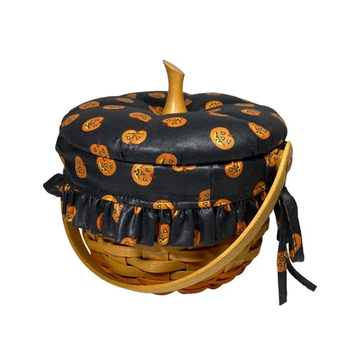 Longaberger 1996 Pumpkin Basket Set Jack O Lantern Liner Lid Halloween Cover