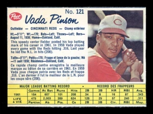 1962 POST CEREAL CANADIAN MLB BASEBALL #121 VADA PINSON EX+ CINCINNATI REDS Card - Picture 1 of 2