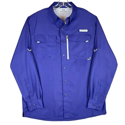 Realtree Fishing Shirt Mens M Blue Vented Long Sleeve Button Down Zip Pocket - Image 1 of 4