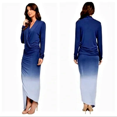 YOUNG FABULOUS & BROKE YFB Navy Baby Blue Tie Dye Draped Maxi Dress M = 8/10 - Image 1 of 4